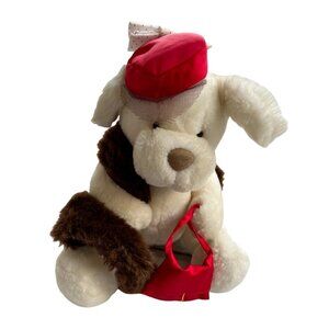 Dakin White Dog Plush‎ Red Cap Bag Bow Adorable Puppy Stuffed Animal  Size 10”